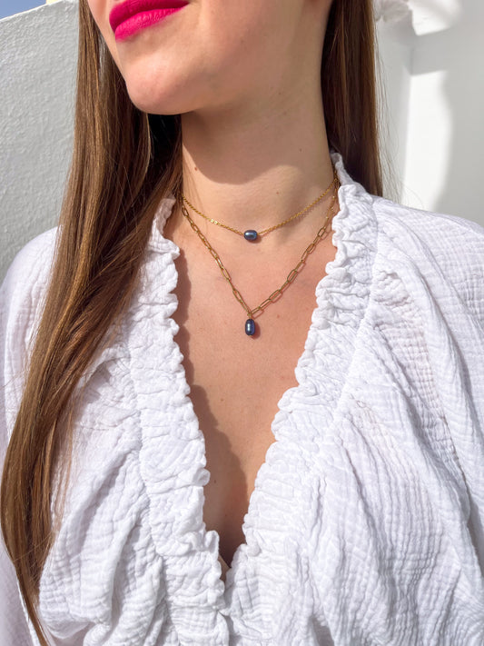 Řetízek s černou říční perlou