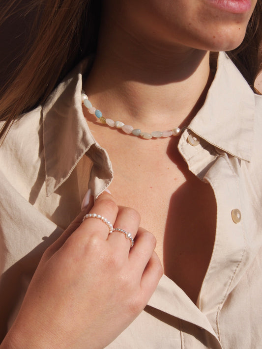 Choker z Morganitu a říčních perel