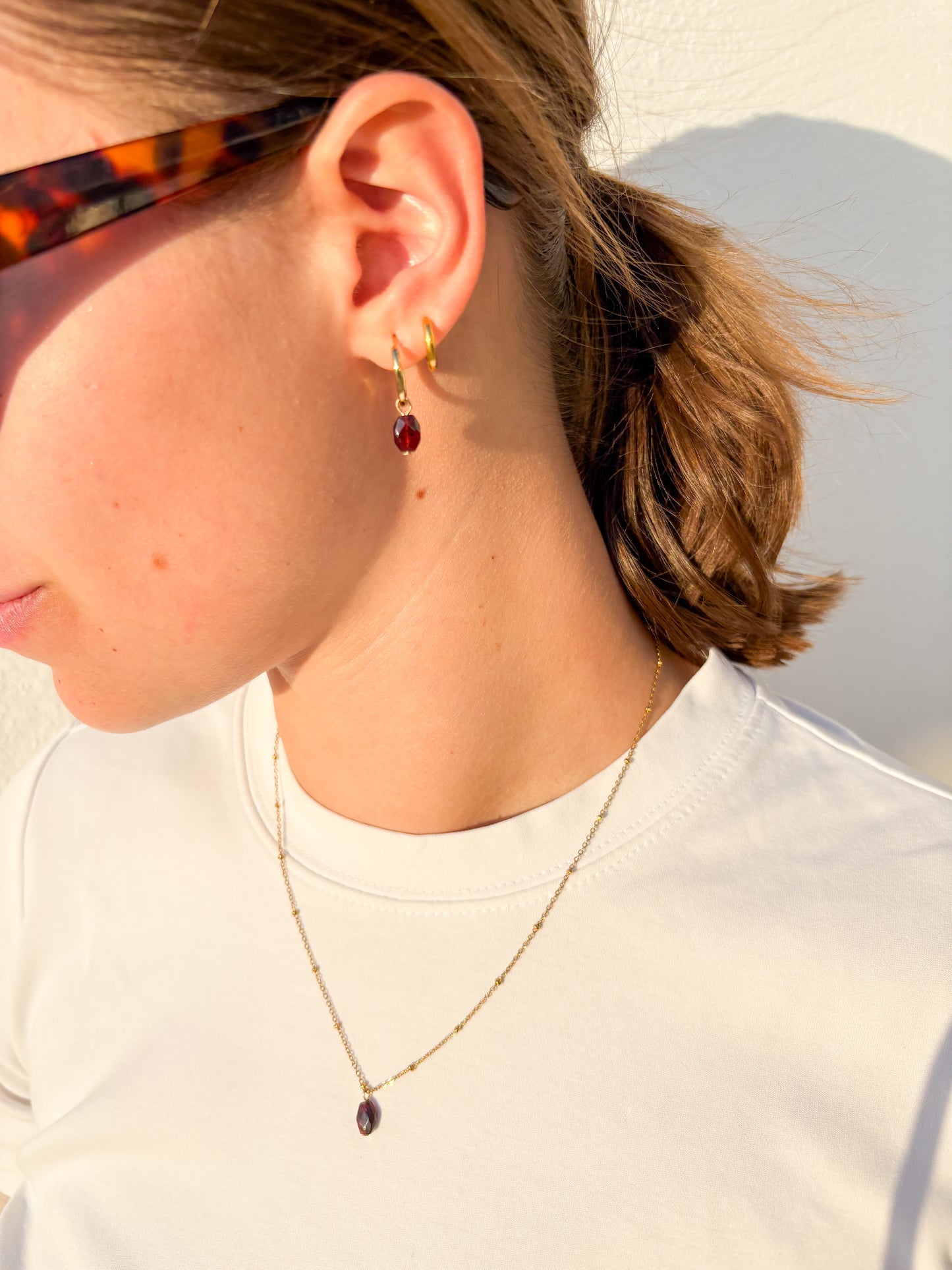 Set řetízku a náušnic s minerálem Granát